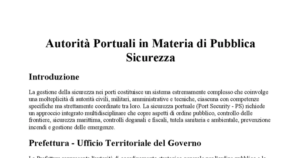 Autorit Portuali In Materia Di Pubblica Sicurezza Algor Library