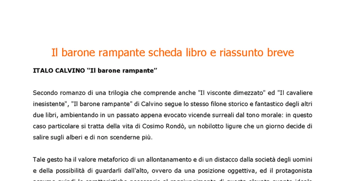 Il Barone Rampante, Scheda Libro e Riassunto | Algor Library